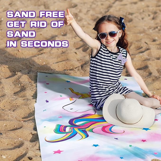 WERNNSAI Unicorn Beach Towel for Girls - 30” x 60” Kids Sand Free Swim Towels for Girls Bath Pool Camping Travel Towel Quick Dry Ultra Absorbent Super Soft Beach Blanket Bath Shower Towel