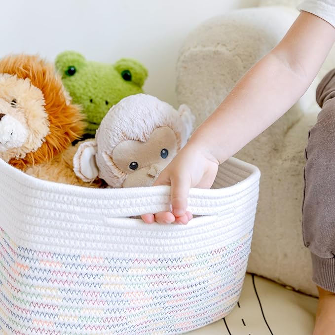 NaturalCozy Storage Baskets 16.8”x13”x7.6” Cotton Rope Woven Baskets for Organizing, 3-Pack | Toy Storage Bins | Basket for Shelves, Laundry, Blanket, Clothes, Closet, Kitchen, Bathroom, Gifts