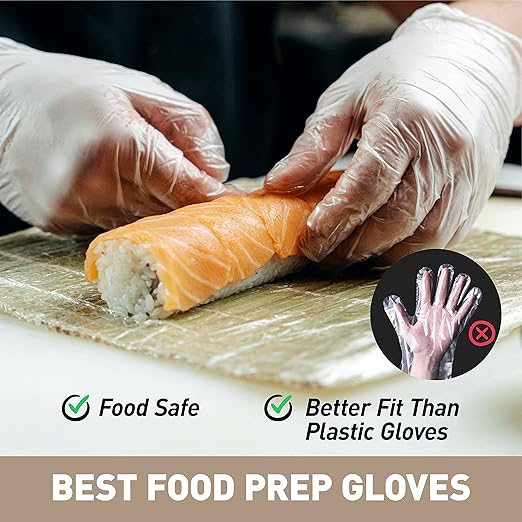 OKIAAS Disposable Gloves L, Food Safe, Bulk of 200 Pcs|Latex and Powder-Free Clear Vinyl Gloves for Cleaning, Food Prep