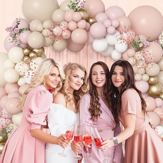 Amandir 173Pcs Boho Dusty Pink Balloon Arch Garland Kit, Neutral Baby Pink Ivory White Sand Nude Rose Gold Confetti Balloons for Girl Baby Shower Gender Reveal Wedding Birthday Party Decorations