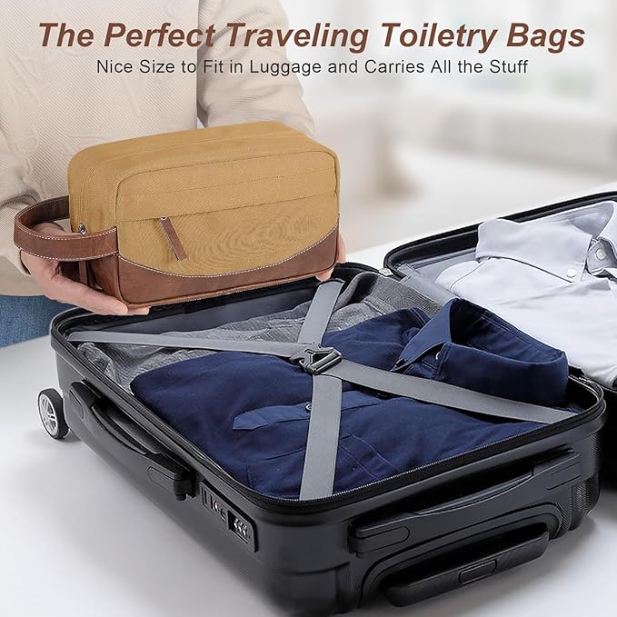 Ezday Travel Toiletry Bag for Men, Hanging Toiletry Organizer, Water Resistant Shaving Kit with Large Capacity for Travel Accessories (Brown, Medium)