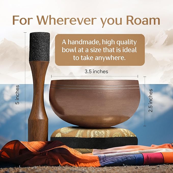 Tibetan Singing Bowl Set – Authentic Plain Design – Sound Bowl & Meditation Bowl with Cushion, Mallet & Guide – Yoga Therapy Tool Set – Handmade Himalayan Bowls – Ancient Himalayan Meditation Tools