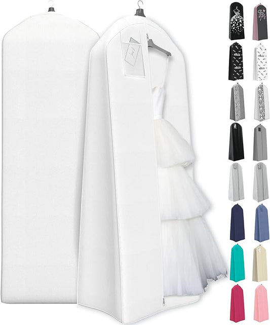 Your Bags Wedding Dress Garment Bag - Garment Bags for Travel & Hanging Clothes or Storage Preservation - 72" Wedding Dress Bag for Gowns Long with 20" Gusset for Puffy Bridal Gowns Cover - White