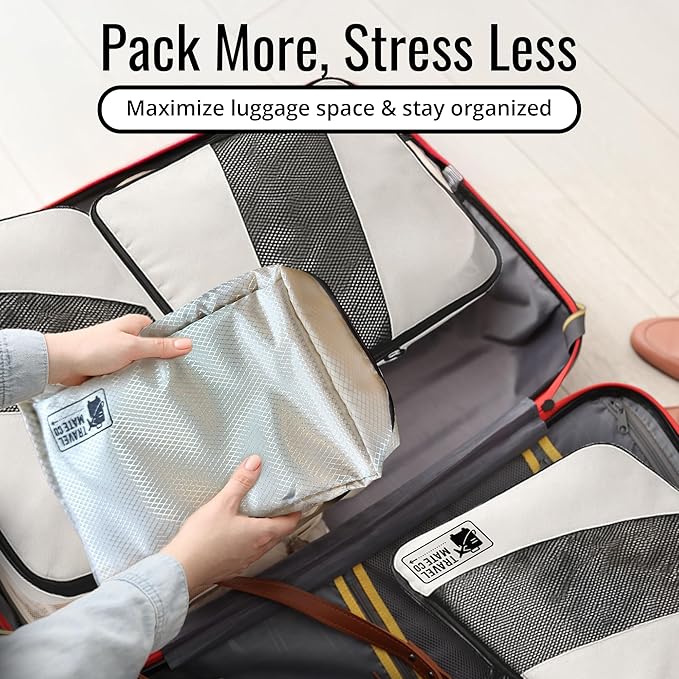 Compression Packing Cubes for Travel – 6-Piece Luggage Organizer Set with Double Zipper Compression, Shoe Bag, Laundry Pouch & Toiletry Bag – Lightweight Carry-On & Suitcase Organizers