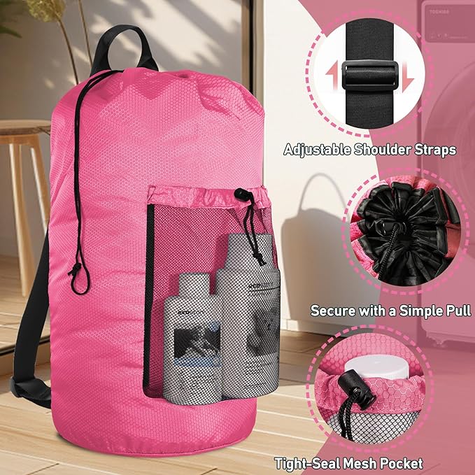 iaodia Laundry Bag Backpack Large Travel Laundry Bag with Adjustable Shoulder Straps Portable Laundry Hamper for College, Dorm, Apartment Camp