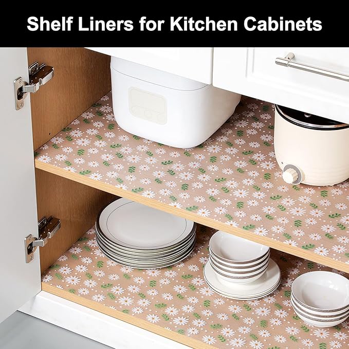 Cooyes Shelf Liner – Premium Non-Adhesive Cabinet & Drawer Liner for Kitchen – Waterproof Shelf Paper with Modern Pattern – Durable EVA Cabinet Mat – Easy to Cut (23.6" W x 118" L)