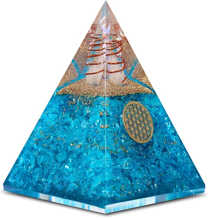 Orgone Aquamarine Pyramid – Handcrafted Healing Crystal for Positivity, Courage, Meditation, Yoga, Reiki & Chakra Balancing