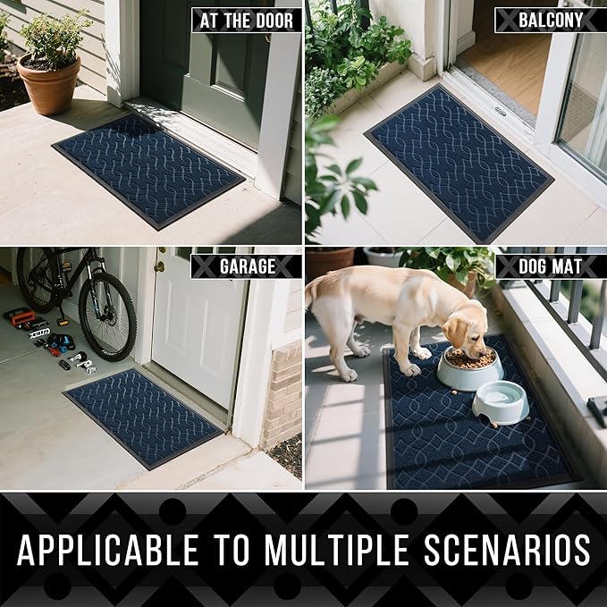 Yimobra Large Door Mat 47x24, All-Season Waterproof Doormat Outdoor Entrance, Heavy Duty Non-Slip Outside Door Mat for Garage Patio Porch Entryway Indoor, Easy Clean, Blue