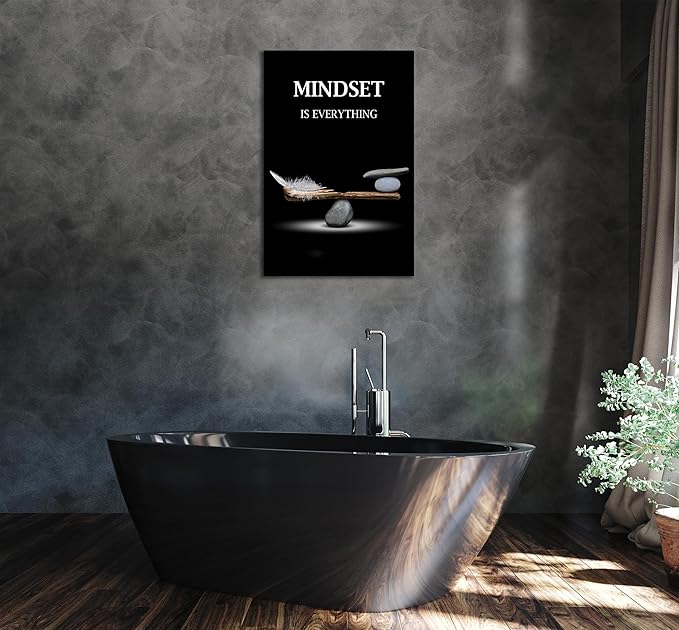 SKASNFAI Mindset Motivation Office Wall Art Zen Stone Canvas Print Pictures Wall Decor Framed Positive Quotes Posters for Living Room Bedroom Decoration (12L x 16W)