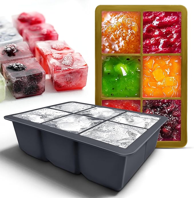 Silicone Ice Cube Trays with Lids, Large Square Ice Cube Molds for Freezer, Whiskey, Cocktail, Stackable Flexible and Reusable & Easy Release BPA Free (2 Pack&Dark Gray and Army green)