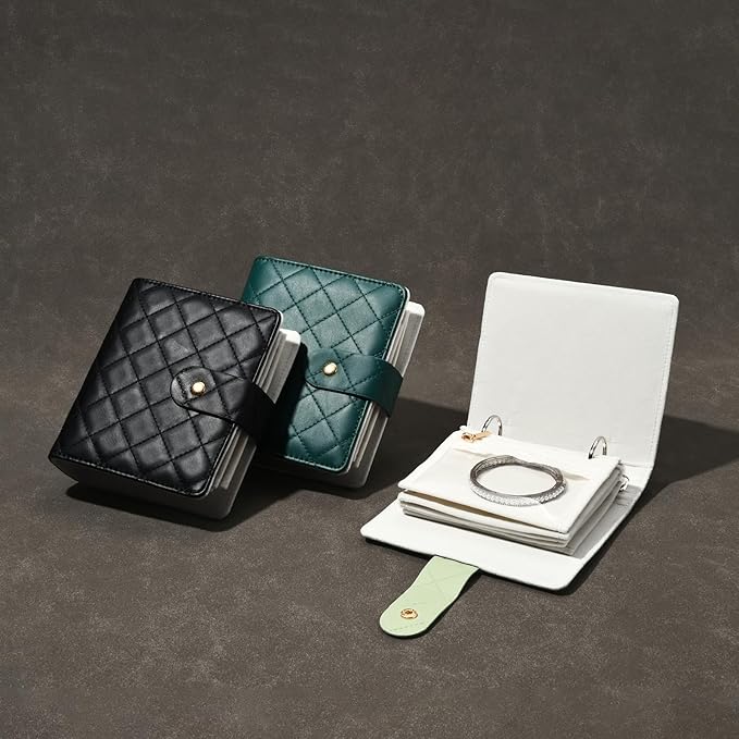 Oirlv Mini Travel Jewelry Organizer Case Portable Jewelry Book with Velvet Pouches for Jewelry Travel Essentials (Blue-Green)