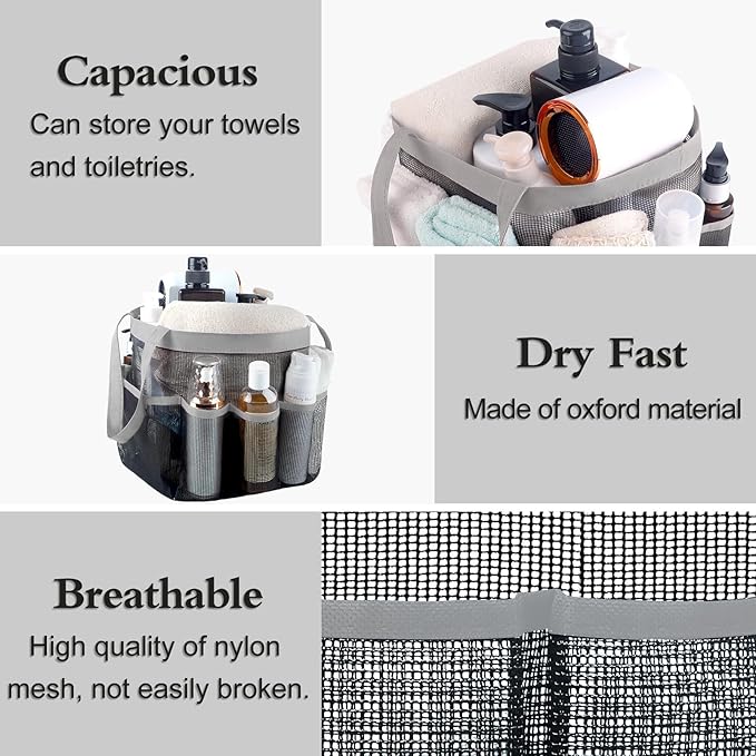 Attmu Mesh Shower Caddy Portable, Quick Dry Hanging Shower Tote Bag for College Dorm Room Essentials, Large Capacity Shower Caddy Dorm for Bathroom Gym Swimming