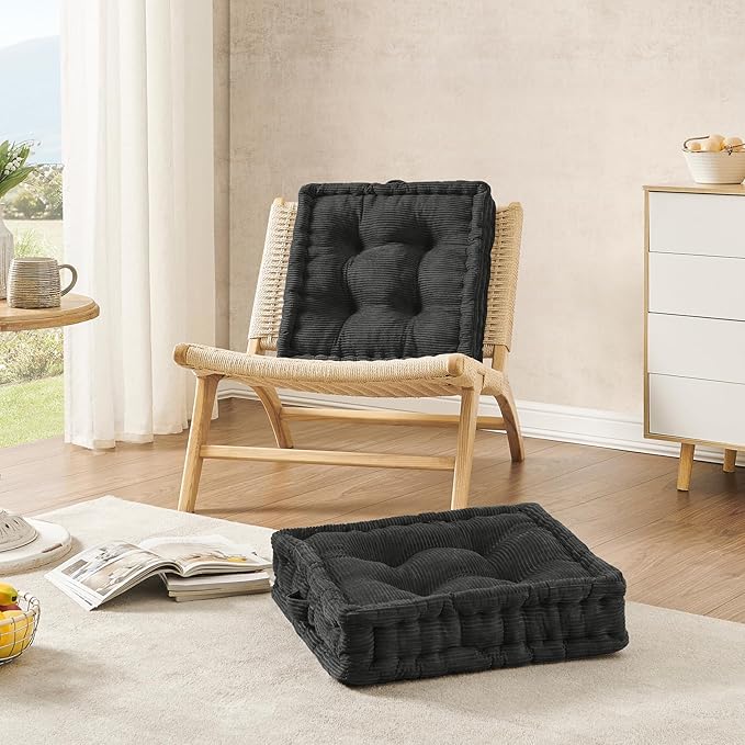 Wellsin Square Floor Pillows for Adults Kids - Meditation Floor Pillow Seating Cushion - Tufted Floor Cushion with Shredded Foam & Velvet Cover, 1 Pack, 20x20 Inch, Gray