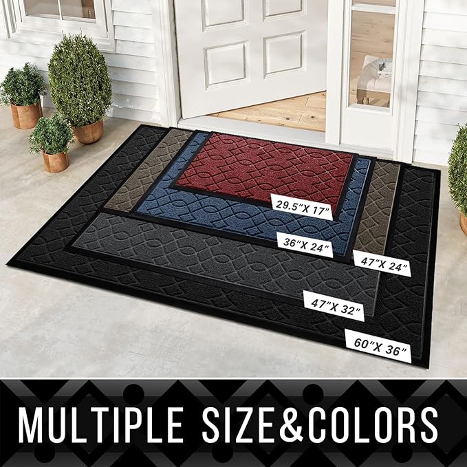 Yimobra Extra Large Door Mat 60x36, All-Season Waterproof Doormat Outdoor Entrance, Heavy Duty Non-Slip Outside Door Mat for Garage Patio Porch Entryway Indoor, Easy Clean, Black Gray