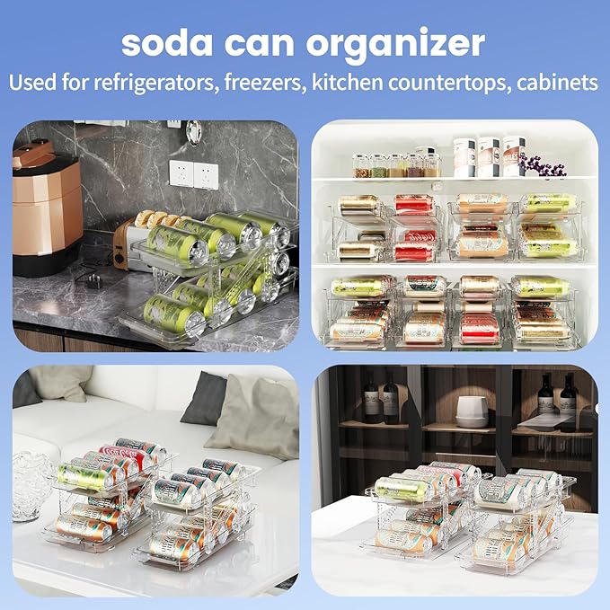 Soda Can Dispenser for Refrigerator Can Holders for Fridge, Adjustable Width Soda Can Organizer for Refrigerator, Drink Organizer for Fridge Suitable for Storage Cabinet and Pantry Clear (1 Pack)