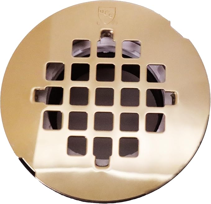 Westbrass A206P-01 2" No-Caulk PVC Compression Shower Drain with 4-1/4" Round Grid Cover, Polished Brass