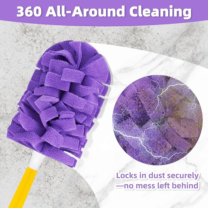 18 PCS Fleece Reusable Duster Refills for Swiffer, Washable Heavy Duty Duster Pads, 360 Cleaning Pads for Fan, Window, Furniture, Floor(Include 1 Handle)