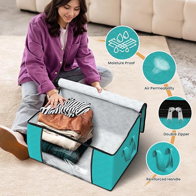 Fab totes Storage Bags, Clothes Blanket Storage Bins Foldable Closet Organizers with Reinforced Handle for Home Dorm Storage and Organization, Fabric Bags for Organizing Sheets, Clothing (Green, 10 Pack)