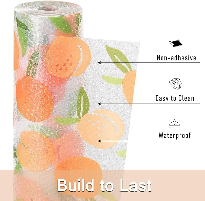 Cooyes Shelf Liner, Non-Adhesive Waterproof Drawer Liner, Durable Easy-to-Cut EVA Shelf Paper for Kitchen Cabinets, Refrigerator, Cupboard, and Dresser (23.6 Inch W x 236 Inch L, Peaches)