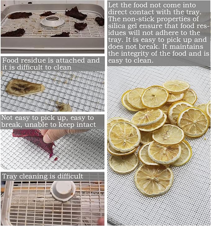Silicone Food Dehydrator Sheets: 10-Pack - Reusable NonStick Silicone Liners for 12x13 inch Drying trays - Fit Cosori Magic Mill & Ivation - Jerky Herbs Fruit
