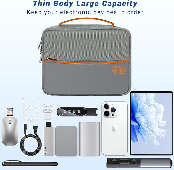 Electronics Organizer, Travel Cord Organizer Pouch, Portable Cable Organizer Bags, Waterproof Electronic Accessories Storage Case for Cables, Cords, Charger, Phone (Double Layer-Gray)