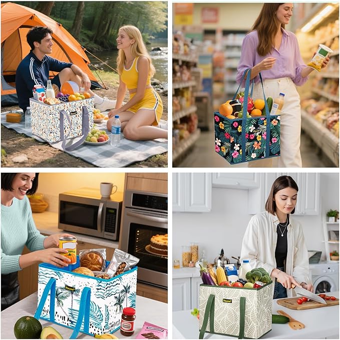 BALEINE 1-Pack Reusable Grocery Bags, Foldable Shopping Bags for Groceries with Reinforced Bottom & Handles (Antique Foliage)