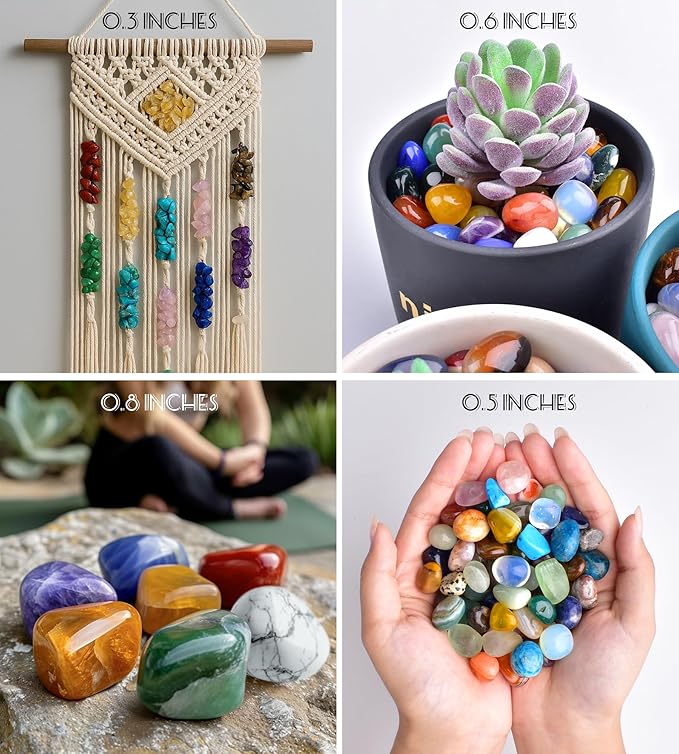 Polished Healing Crystal Chips & Stones Set – 36 Different Natural Gemstone Types, 2.5 lbs of 0.3" Tumbled Decorative Rocks for Chakra, Meditation, Reiki, Energy Work, Crafts, Gifts