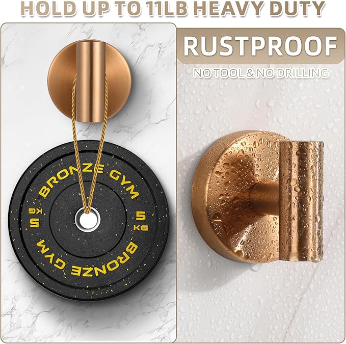 Suction Cup Hooks for Shower - Bathroom Reusable Hooks for Towels, Robes & Loofah - No-Drill Mounting on Kitchen, Walls, Metal, Glass, Mirrors, Tile & Smooth Non-Porous Surfaces (2, Champagne Bronze)