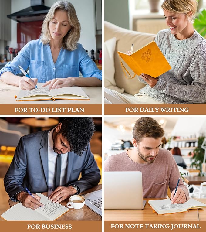 Lined Journal Notebook for Men & Women,200 Pages A5 Hardcover Leather Notebook (5.9"x8.5"), Travel Journal for Work, School, Business Writing, Note Taking, Notepad Diary (Yellow)