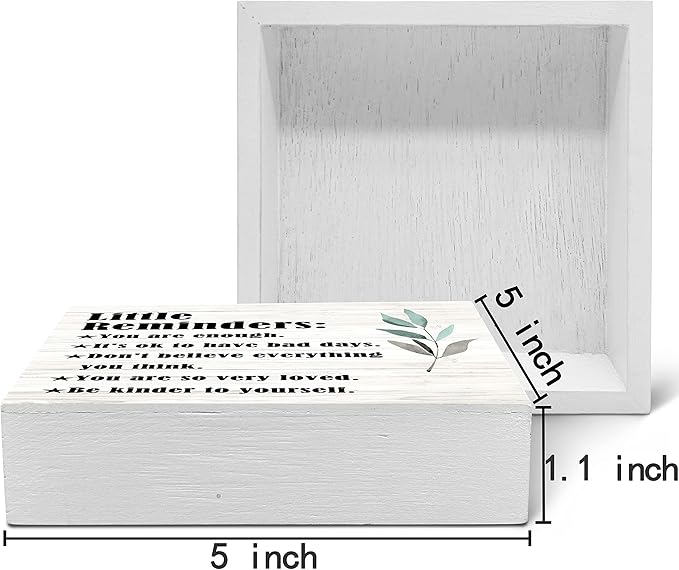 SRADMO Inspirational Little Reminders Wood Box Sign Desk Decor, Inspirational Desk Decor, College Motivational Positive Affirmation Gifts Box Sign For Office Home Dorm Tabletop Shelf Decoration