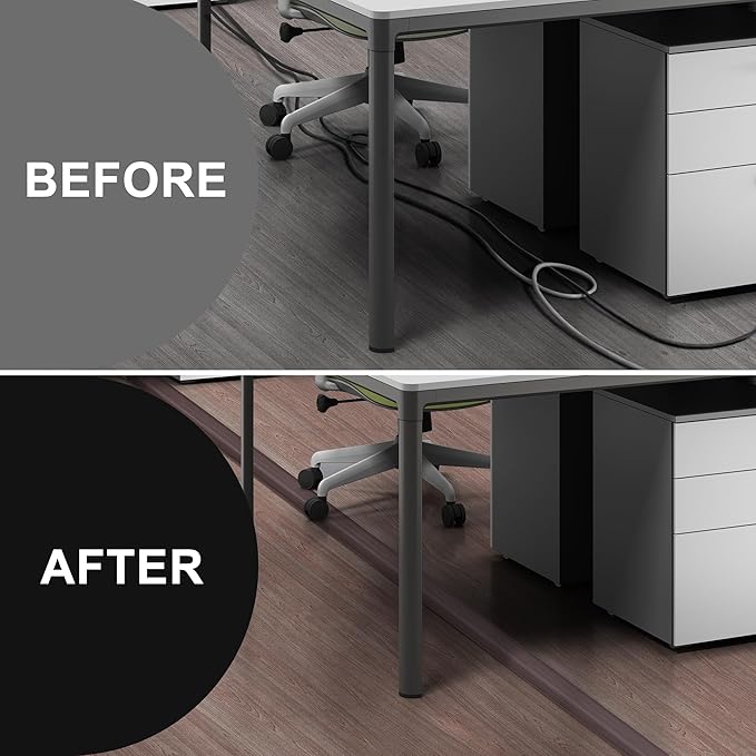 Cord Covers for Wires on Floor 6FT, LZEOY Cord Cover Floor, Wood Black Floor Cable Management, Cable Protector Prevent Cable Trips Floor Cable Covers for Cords, Cable Cavity: 0.47" (W) x 0.24" (H)
