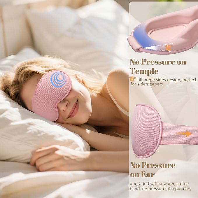 Sleep Mask for Women Men - 100% Blackout Eye Masks for Sleep, Lash Extensions 3D Contoured Sleeping Mask, Soft Adjustable Light Blocking Eye Cover Blindfold for Travel, Pink