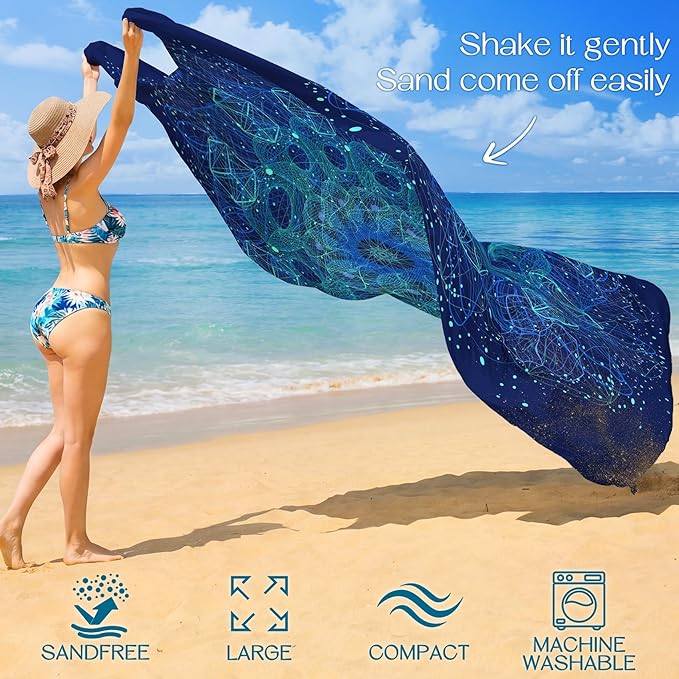BYDOLL Beach Blanket 78''X81'' Waterproof Sandproof Suits 1-4 Adults Oversized Lightweight Large Blanket Picnic Mat for Beach Sand Free Travel Camping Hiking Picnic