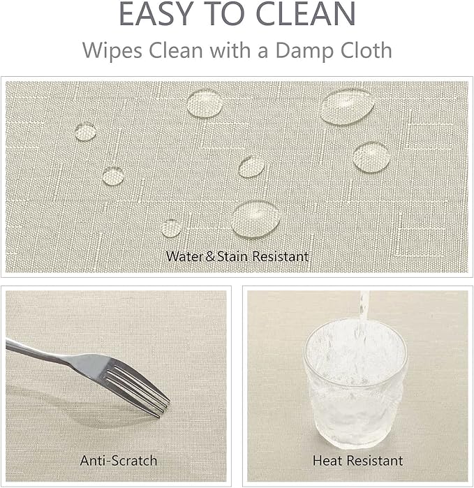 Rectangle 4 Feet Tablecloth 60x84 inch Linen Textured Table Cloth Stain and Wrinkle Resistant Washable Polyester, Decorative Table Cover Waterproof for Dining, Buffet and Camping, Beige