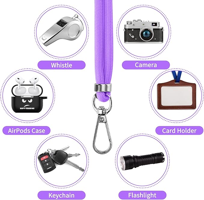 CACOE Phone Lanyard 2 PCS-2 PCS Adjustable Neck Strap,4 PCS Patches,Universal Crossbody Multifuctional Cell Phone Lanyards Compatible with Most Smartphones(Black+Dark Purple)