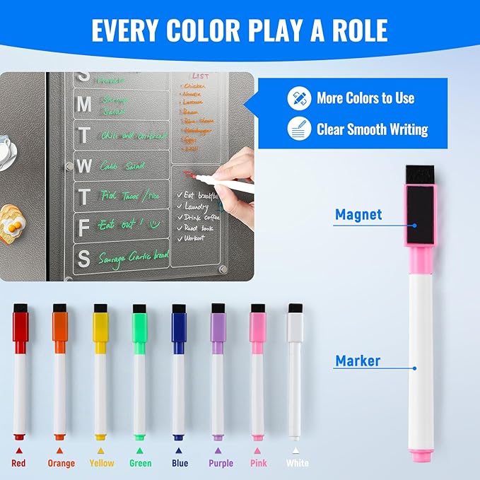 Acrylic Magnetic Menu Board for Kitchen, Large Weekly Meal Planner for Fridge, Clear Refrigerator Planning Board with 8 Color Markers, Dry Erase Board for Grocery/Shopping/to Do List -14.5''*11.5''