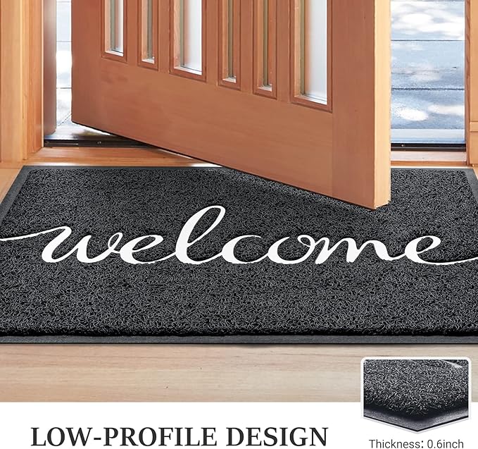 Door Mat, Welcome Mat Low Profile Floor Mat Front Doormat Indoor and Outdoor Doormat Non Slip Rugs for Entryway, Patio, High Traffic Areas (30"x17.5", Black-Welcome)