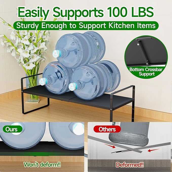 LOCVCDA Expandable Cabinet Organizer Shelf, Adjustable Height Organizer Riser for Kitchen Cabinet Spice Rack Locker Pantry Cupboard Under Sink Countertop Desk Organization Metal Stackable Shelves