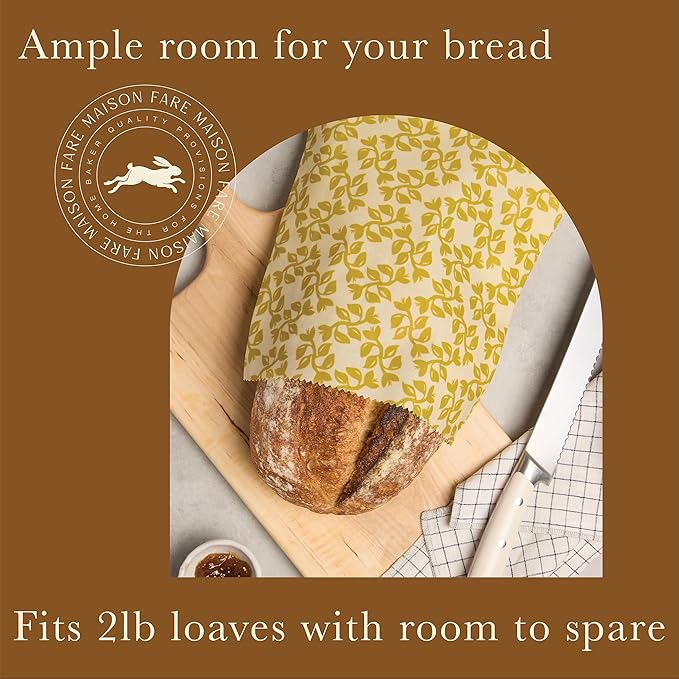 XL Beeswax Bag for Sourdough Bread, Produce & Cheese - Sustainble & Reusable Homemade Food Storage Container Made with Organic Cotton & Beeswax Liner, No Plastic