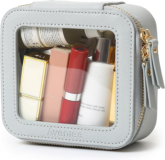 Aveniee Mini Clear Makeup Bag, Small Cosmetic Bags Travel Toiletry Pouch Organizer, TSA Approved Make up Case with Zipper, Car Bag for Essentials, Blue