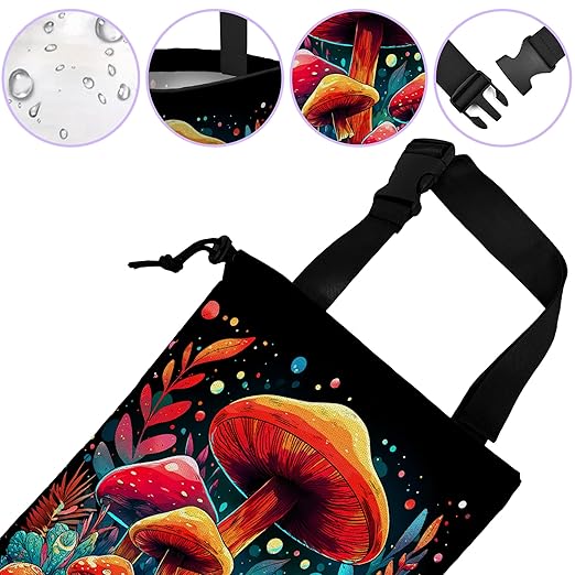 UUCBTAH Car Trash Bag Hanging Colorful Mushrooms Car Trash Can for Back Seat Waterproof Car Trash Bin with Adjustable Straps and Drawstring for Car Accessories Vehicle Traveling Camping
