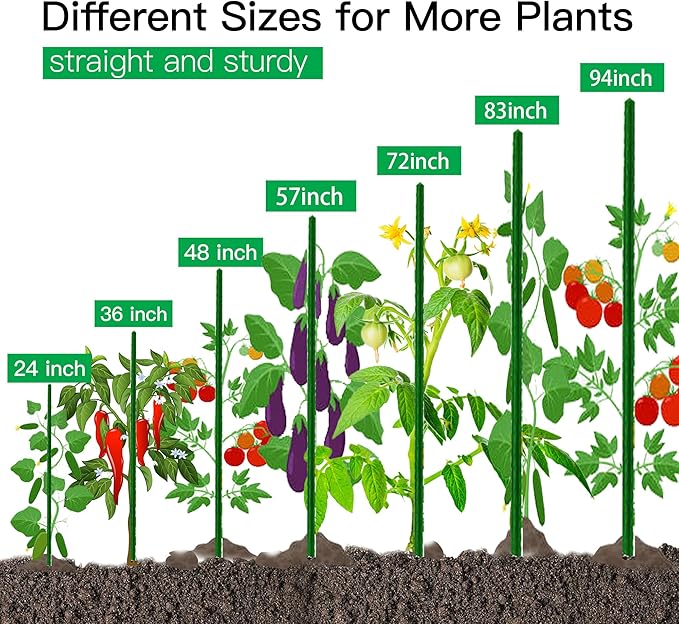 Garden Stakes 7ft, Metal Plant Stakes 7 Feet 25 Pack for Gardening and Farm, 84" Plastic Coated Plant Support for Tomato, Cucumber, Bean, Flower, Potted and More Climbing Plants