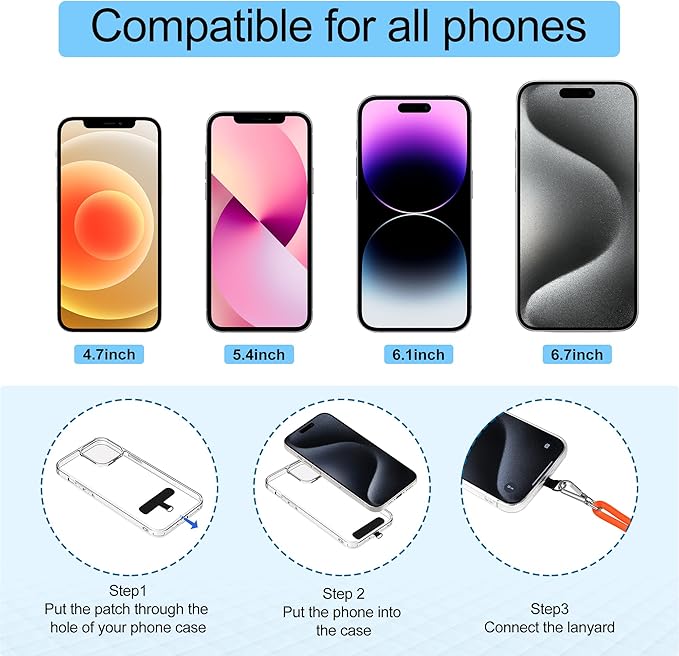 takyu Phone Lanyard, 2 Pack Adjustable CellPhone Lanyard Crossbody Neck Strap & 2 Pack Wrist Strap & Nylon Tether Tabs Compatible for iPhone Android Smartphones Orange Black