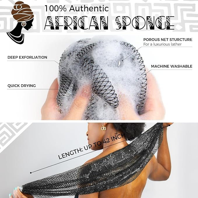 African Exfoliating Net Sponge for Men - Bath Sponge Back Scrub for Shower - Authentic African Net with Knots - Body Wash Scrubber Cloth with Handle - Skin Exfoliator Bathing Loofah for Men
