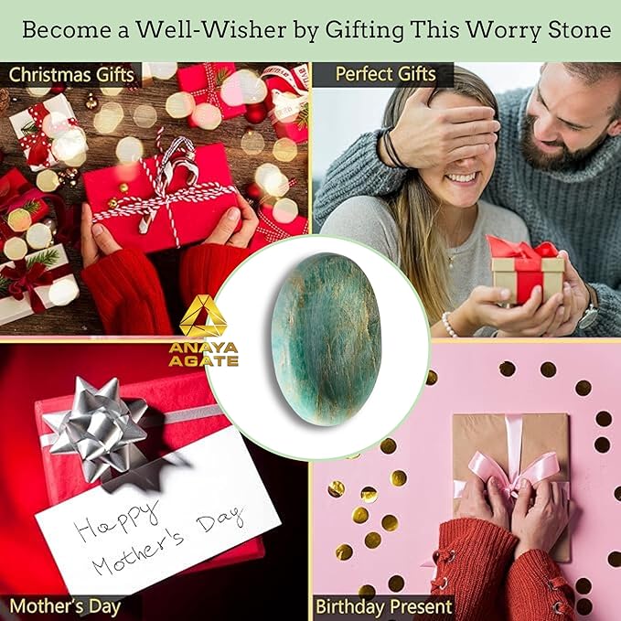 Amazonite Worry Stone – Crystal Thumb Worry Stones for Anguish, Stress – Relaxing and Soothing Balance Stones for Meditation, Stress Relief – Healing Stones and Crystals for Men and Women