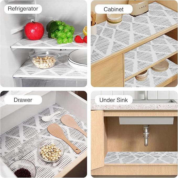 Drawer and Shelf Liner for Kitchen Cabinet,Non-Adhesive Cabinet Liner 24in x 20FT,Waterproof Shelf Paper Non-Slip Mats Cupboard Liners Contact Protect Dresser/Shelves/Table-Square Stripes