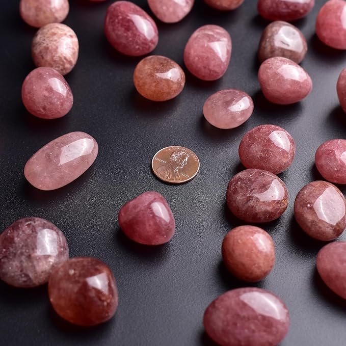 Polished Stone Set Strawberry Quartz Crystals, 0.8" Handpicked Tumbled Gemstones Rocks, Pebbles for Reiki, Chakra, Healing, Home Decor