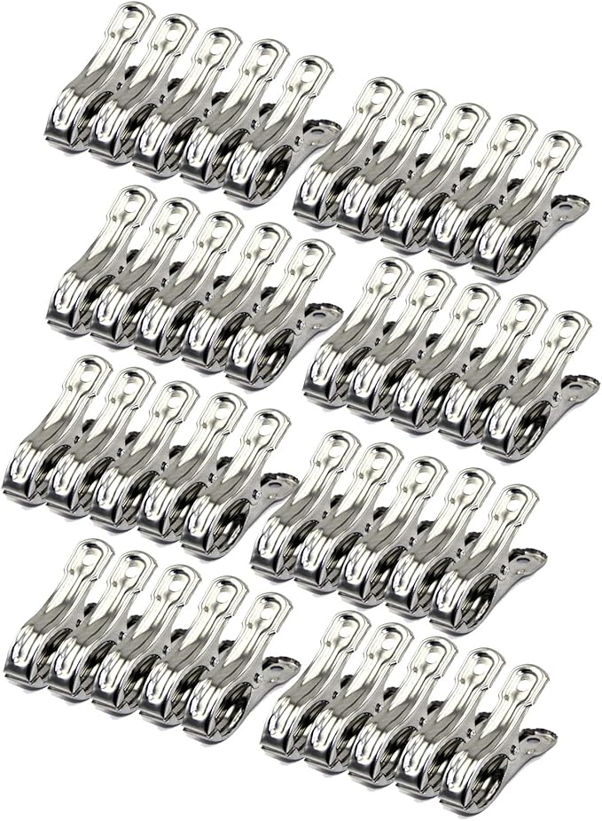 FOMMEN Row Cover Clips 40 Pack 2.2 Inch Stainless Steel Clothes Pins, Towel Clips Beach Towel, Garden Clips, Greenhouse Clamps