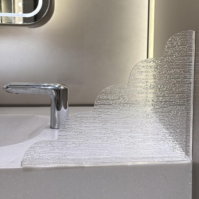 Large Shower Splash Guard, 2 Pack, 9.1 x 11.5 Inch, Waterproof Bathtub Corner Water Blocker with Silicone Base, Unique Acrylic Baffle for Bathroom, Kitchen Sink