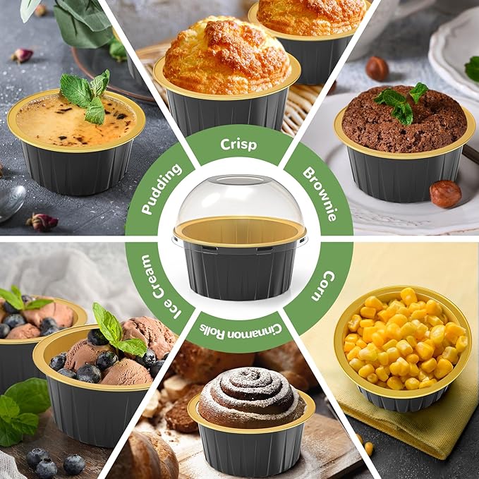 TLAZZ 40 Pack 5 OZ Mini Cake Pans with Lids, Disposable Aluminum Foil Ramekins Muffin Tin, Round Brownie Pudding Cupcake Baking Cups, Mini Cake Containers Flan Molds for Wedding Birthday Party